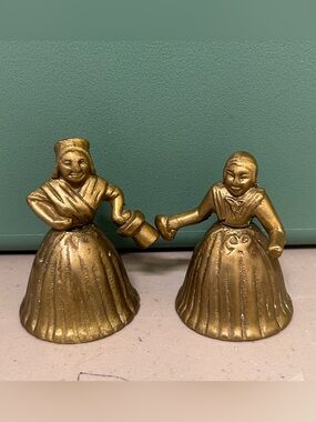 Vintage Brass Lady Figural Bells Set of 2